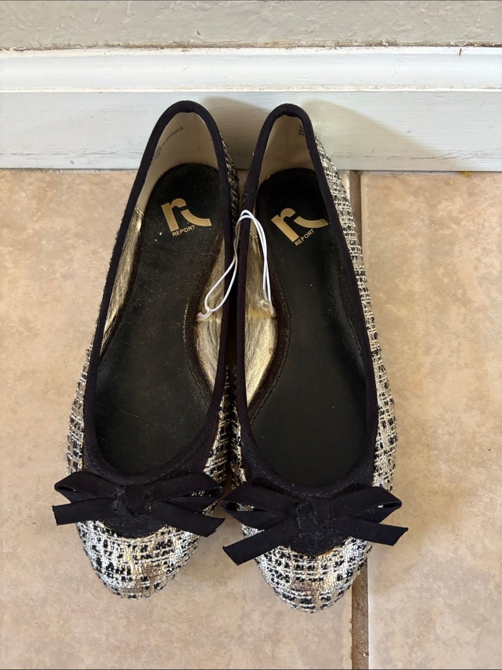 Report Tweed Ballet Flats with Black Trim and Bow
